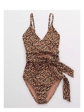 Leopard Print One-Piece Swimsuit with Waist Tie